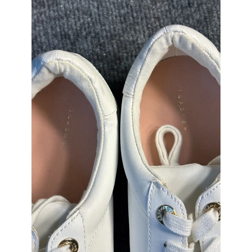 Topshop Cabo Sneakers Womens Size 11.5 White Leather‎ Round Toe Low Top Lace Up